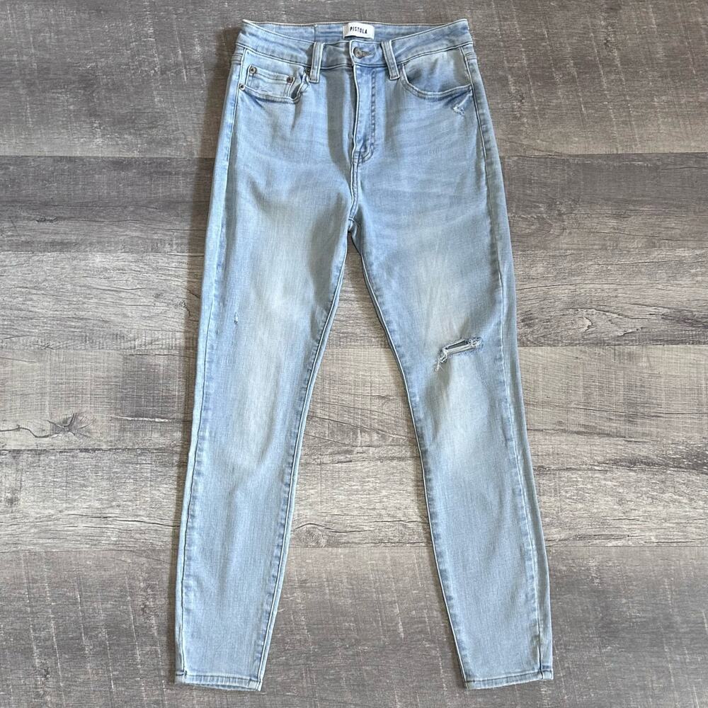 Pistola Aline Skinny Light Blue Jean Women 28 (27X27) High Rise Distressed Denim